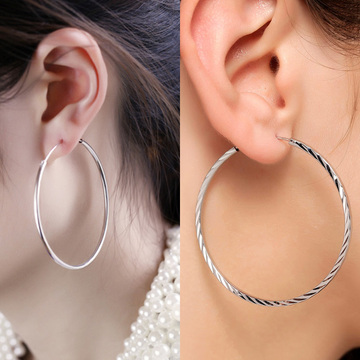 S925纯银耳圈防过敏夸张大耳圈耳饰女韩版时尚韩国银饰品耳扣耳环