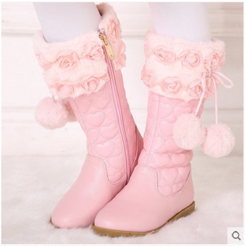 单靴 2015秋冬款女童高筒靴儿童靴子公主平底雪球靴 加厚保暖棉靴