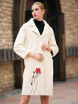 2016秋冬新品时尚拼接图案羊剪绒大衣高端品质宽松外套女