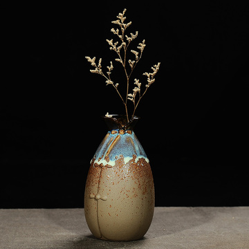 创意复古陶瓷窑变花瓶 柴烧小花插摆件日式小花瓶绿萝水培小摆件