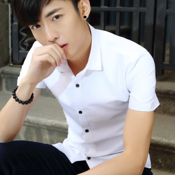 男式韩版休闲商务全棉纯色潮流男士白色短袖衬衫学生寸衫工作衬衣