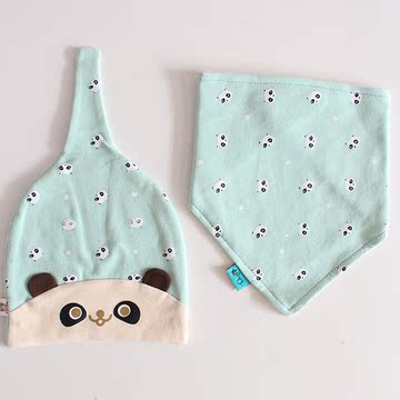 熊猫帽 口水巾套装 韩国男女宝宝时尚保暖动物卡通