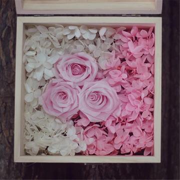 【遇见】永生花礼盒木盒方盒鲜花玫瑰花绣球花干花玻璃罩女友礼物