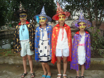 万圣节儿童男童女童表演服饰 /南瓜装扮 南瓜造型服巫婆披风+面具