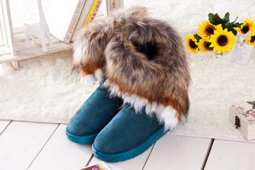 秋冬季新款雪地靴女靴子流苏短靴仿狐狸毛平底矮短筒棉鞋冬靴