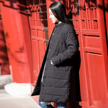 中国风2015年冬款复古长袖做旧中长款棉衣外套女式外套风衣保暖