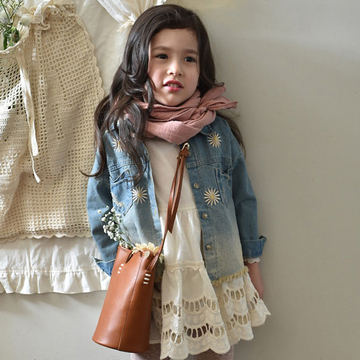 2015春秋新款韩版童装女童牛仔外套儿童刺绣上衣百搭外套