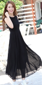 包邮2015韩版女装新款无袖波西米亚长款雪纺连衣裙 夏装背心长裙