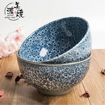 美浓烧日式面碗京染唐草情侣碗一对和风釉下彩陶瓷味千拉面碗汤碗