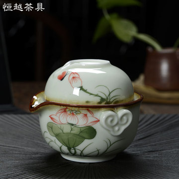 恒越 陶瓷手绘快客杯特价 便携旅行居家复古茶壶茶杯整套功夫茶具