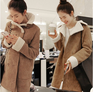韩国ulzzang冬装羊羔毛外套女短款学生棉衣服鹿皮绒外套机车服潮