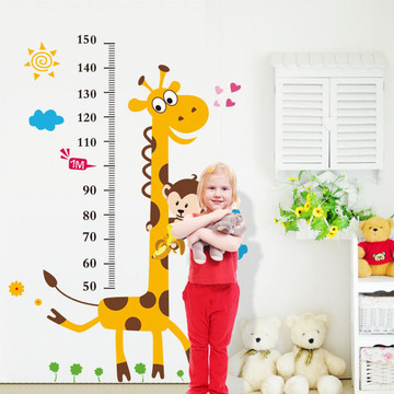 长颈鹿身高贴尺画墙贴纸卡通小动物儿童房卧室小孩房间幼儿园装饰