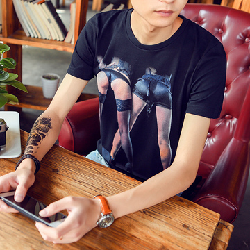 夏季男士短袖T恤新款韩版修身圆领个性3Dt恤男百搭半袖体恤潮流