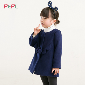 PEPL 2015秋冬装新款韩版儿童大衣女童蝴蝶结甜美风衣呢子童外套