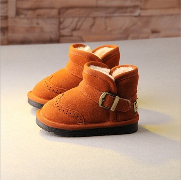 2015年冬季新款儿童鞋真皮宝宝雪地棉时尚英伦风男女童棉靴子保暖
