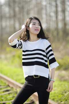 2016春季新款韩版女士打底衫女长袖条纹套头修身针织衫女装