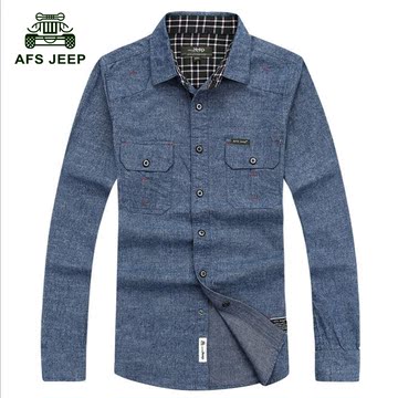 Afs Jeep/战地吉普春季新款衬衫男长袖 纯棉磨毛面料舒适透气四季