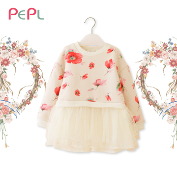 PEPL 2015秋冬款童装女童长袖加绒卫衣连衣裙韩版中小儿童裙