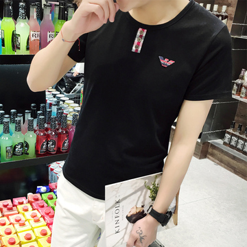 夏季短袖T恤男韩版修身纯棉半袖印花圆领t血桖男装体恤上衣服潮流