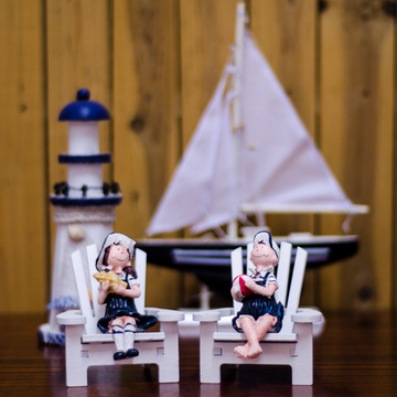 包邮 沙滩椅树脂娃娃摆件 地中海风格客厅摆设创意海洋装饰品家居