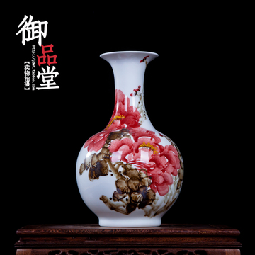 景德镇彭小青手绘牡丹陶瓷花瓶摆件客厅瓷器摆件家居装饰工艺品