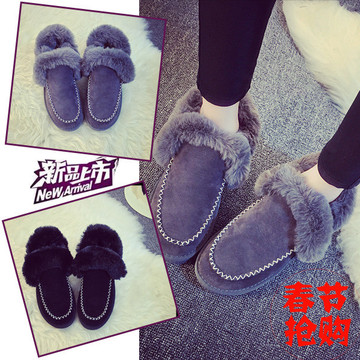 冬季韩版雪地靴豆豆鞋女鞋低帮平底鞋加绒加厚保暖棉鞋包子鞋瓢鞋
