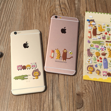 韩国i苹果iPhone6s三星华为三星手机贴纸卡通动物庄园立体泡泡贴