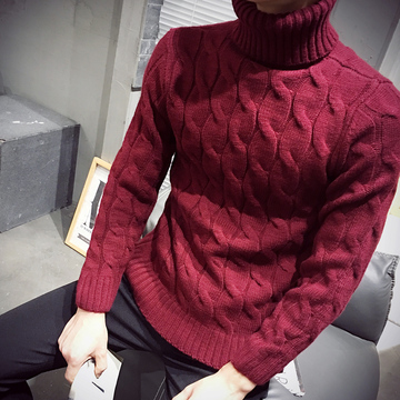 冬季韩版修身高领针织衫男 套头毛衣加厚高翻领青年线衣 海澜之家