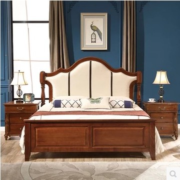 惠生家私 全实木美式床 布艺真皮软包双人床 欧式床 1.8米婚床