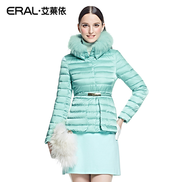 艾莱依羽绒服女正品2015新款貉子毛领长袖纯色修身显瘦冬装外套女