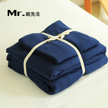 天竺棉针织四件套全棉床品 纯色简约被套床笠式素色纯棉床上用品4