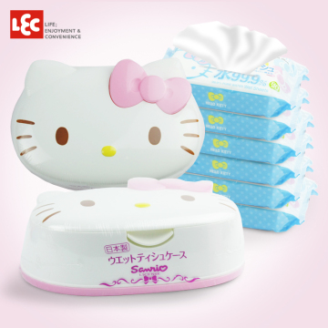 日本LEC HelloKitty 99.9%纯水柔薄婴儿湿巾量贩装560抽 原装进口