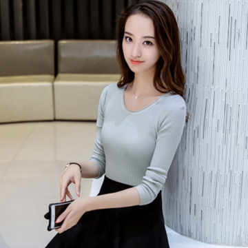 2016韩版兔绒针织T恤女装紧身长袖贴身女士上衣春秋季套头打底衫
