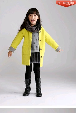 童装2015新款韩版女童儿童中大童纯色中长款呢子外套 呢大衣 L782