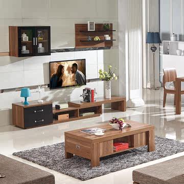 实木颗粒板电视柜现代简约茶几组合伸缩地柜客厅卧室电视机柜小户