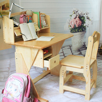 儿童实木写字桌 松木升降组合折叠儿童学习桌 学生课桌椅