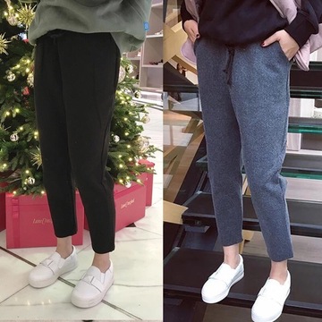 2015冬季新品 韩版时尚毛呢锥型厚实纯色女士哈伦裤 D19