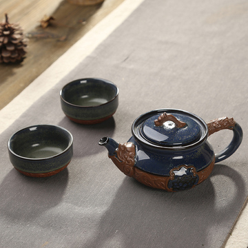 厂家直销礼品特价一壶两杯一盘 旅行茶具便携粗陶瓷茶具茶杯茶壶