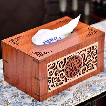 中式创意木质纸巾盒卫生纸抽纸盒家居车用家用客厅复古雕花欧式