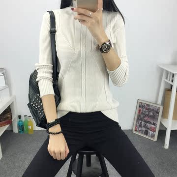2015韩版新款纯色毛衣女半高领套头打底衫修身显瘦针织衫潮