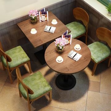 简约现代美式复古小吃甜品奶茶店茶西餐厅咖啡馆洽谈实木桌椅组合
