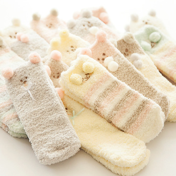 2015新品韩版日系珊瑚绒卡通立体睡眠袜子拉毛加厚保暖地板袜女袜