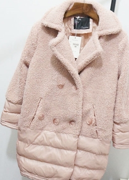 2015冬装新款韩版中长款棉衣女羊羔毛外套宽松加厚棉服拼接棉袄女