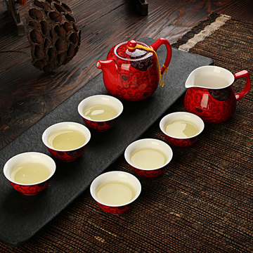 特价包邮红瓷茶具整套礼品功夫茶壶茶海 茶杯优惠红兰藤陶瓷茶具