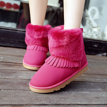 2015冬季韩版雪地靴加绒加厚仿兔毛流苏棉鞋平底短筒保暖经典女靴