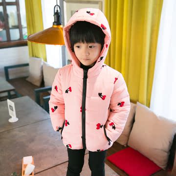 2015韩版冬装新品 男女童中小童宝宝棉衣棉外套上衣樱桃绣花棉服
