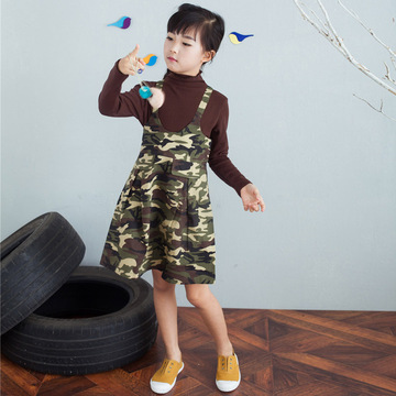 2016新款韩版童装女童夏季薄款迷彩背带短裙中大儿童背心裙吊带裙