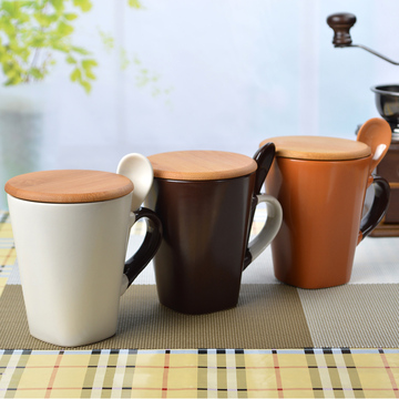 创意简约亚光磨砂纯色咖啡杯 情侣杯马克杯子陶瓷杯水杯带盖带勺