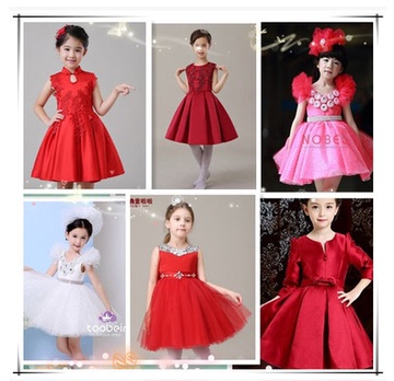儿童礼服蓬蓬裙女童生日礼服公主裙女童演出红色礼服裙儿童礼服裙