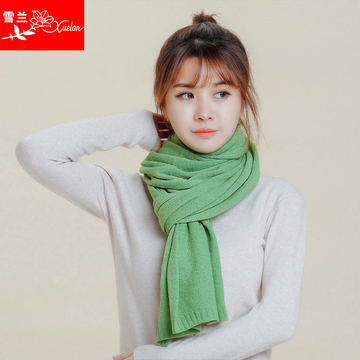 雪兰品牌秋冬纯色棉绒围巾空调披肩两用 条纹羊绒保暖针织披肩女